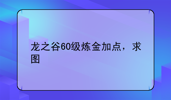龙之谷60级炼金加点，求图